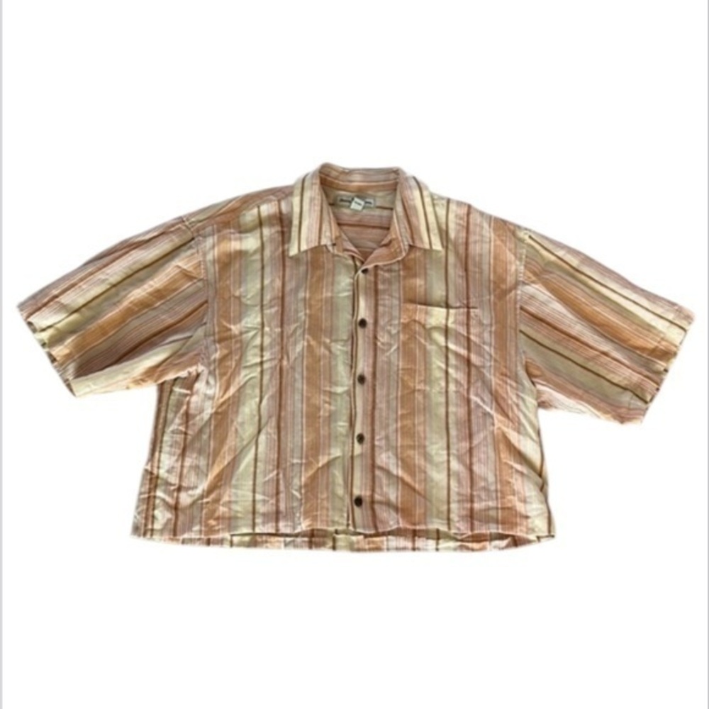 Tommy Bahama women's linen cotton blend button up shirt cropped size XL